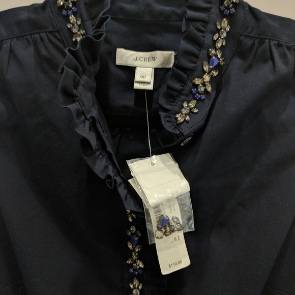 J.Crew Navy Ruffled Rhinestone Top - Picture 6 of 6
